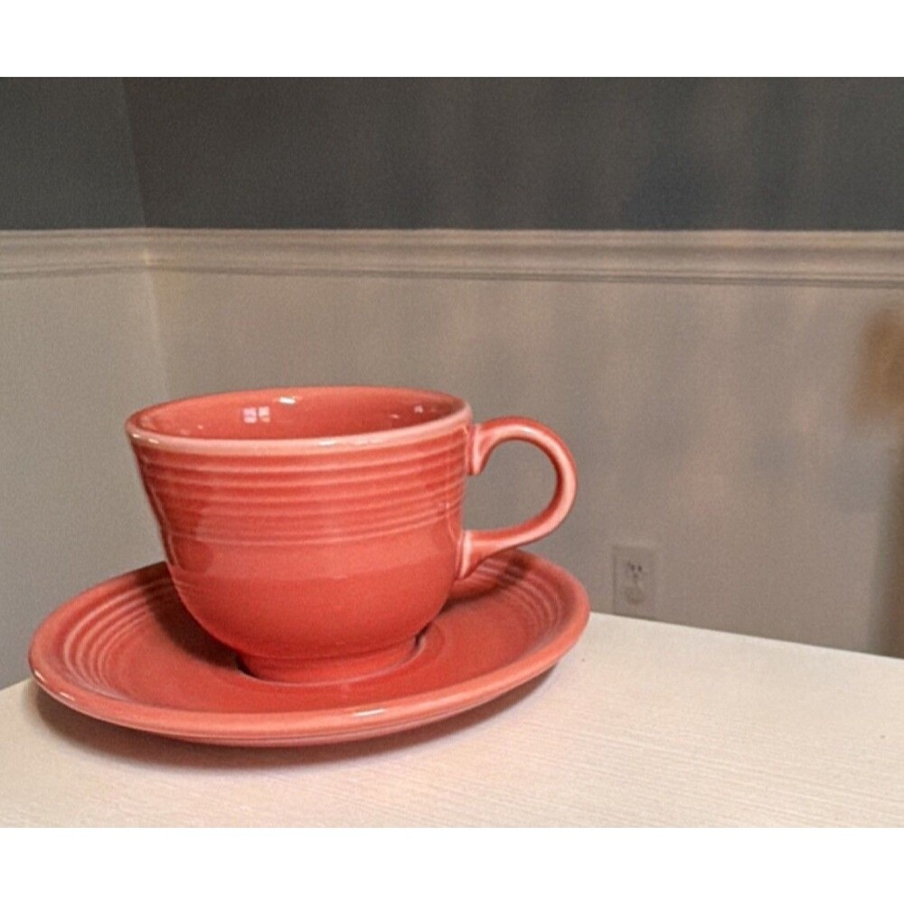 Fiesta Coral Glossy Ceramic Cup & Saucer Round Two-Piece